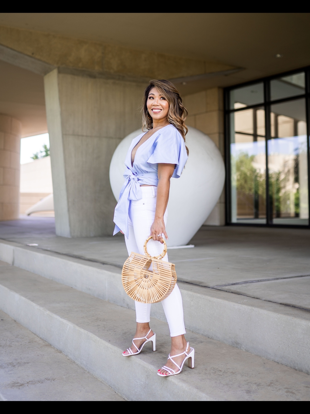 Lovers + Friends Light Blue Tie-Front Crop Top